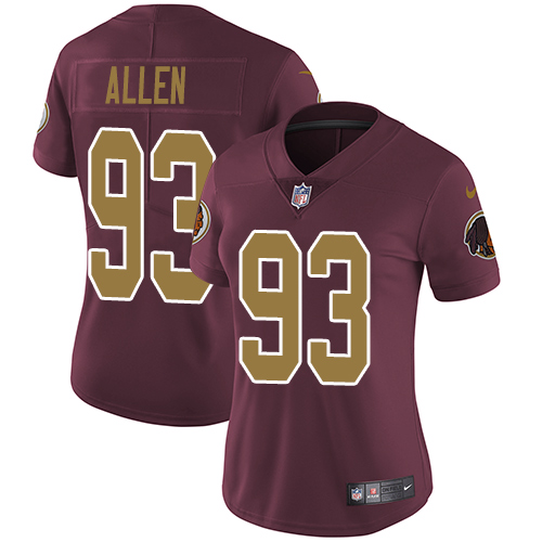 Nike Redskins #93 Jonathan Allen Burgundy Red Alternate Women's Stitched NFL Vapor Untouchable Limited Jersey - Click Image to Close